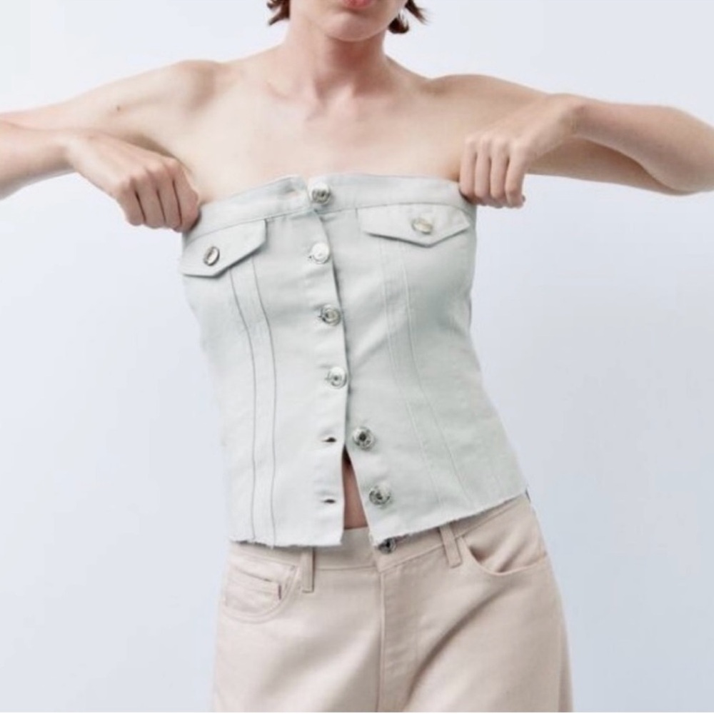 ZARA DENIM BUSTIER TOP
